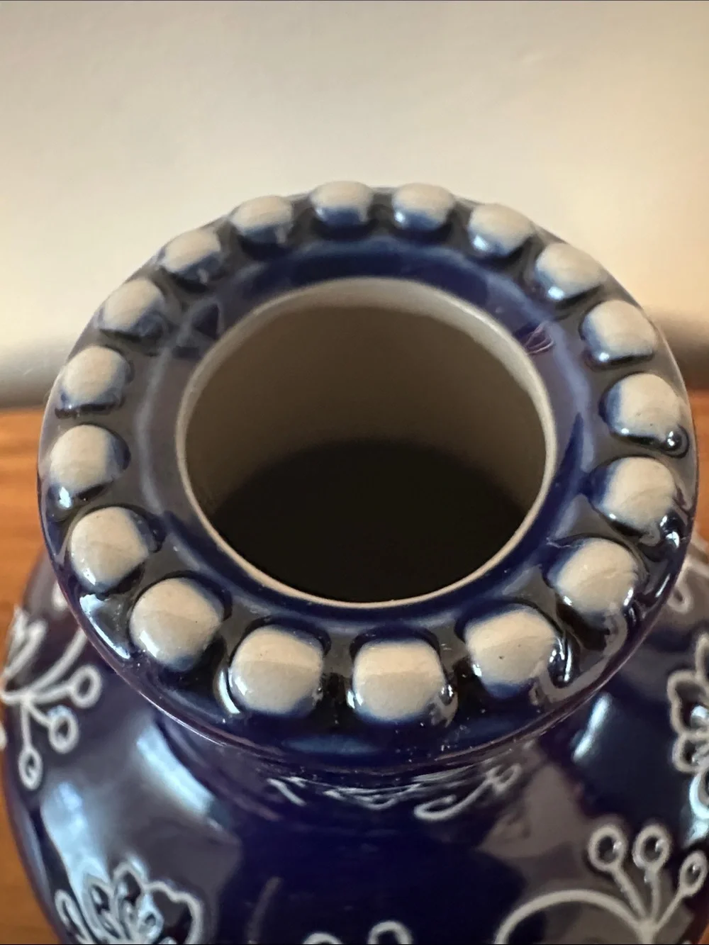 Temptations Deep Blue Ceramic Vase with White Floral Motif